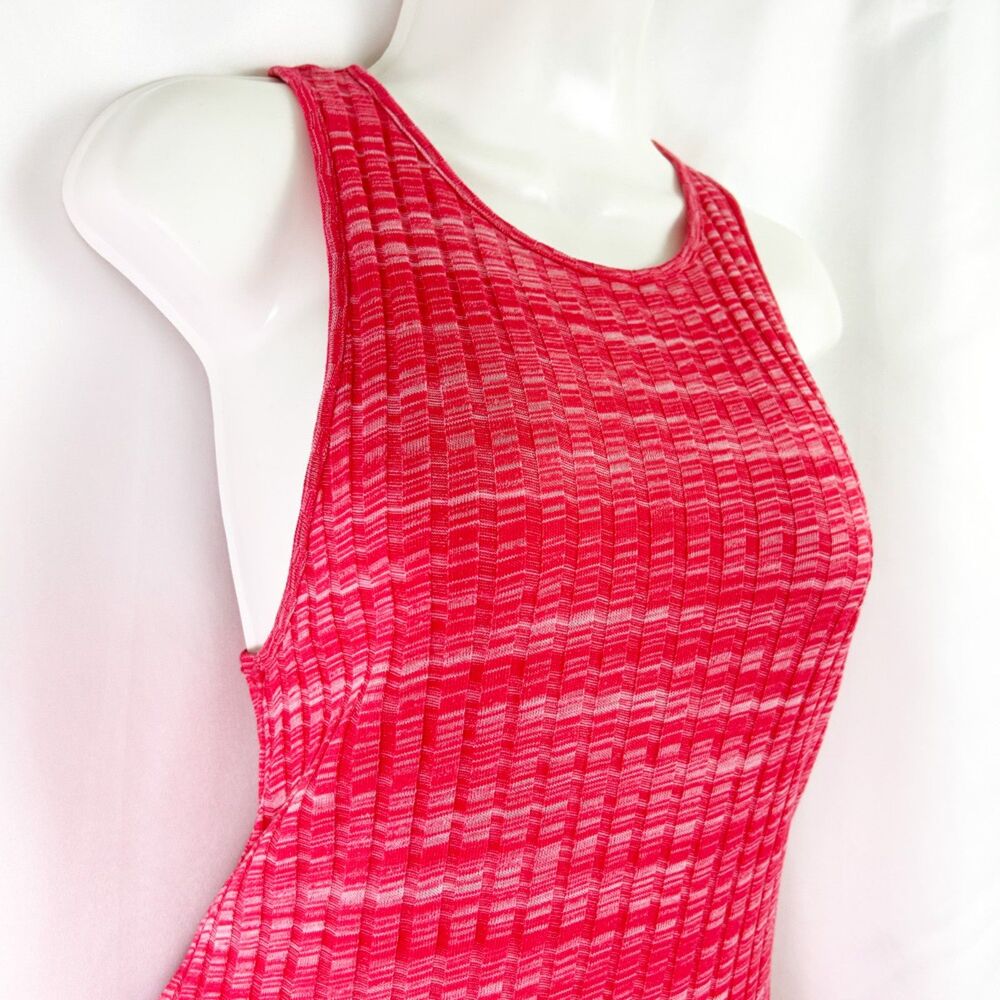 ZARA Pink Ribbed Knit Midi Dress (M) Keyhole Open Back Stretch Sleeveless Tank - Picture 3 of 14